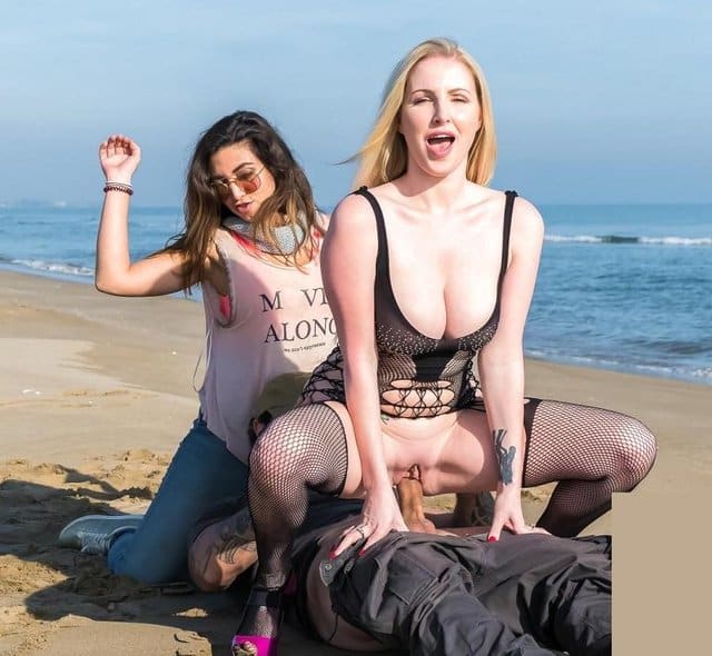 Two Pornstars Fuck With Stranger On Public Beach 1