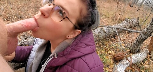 Sexy Glasses Girlfriend Blowjob With Cumshot In Mouth Outdoor 13