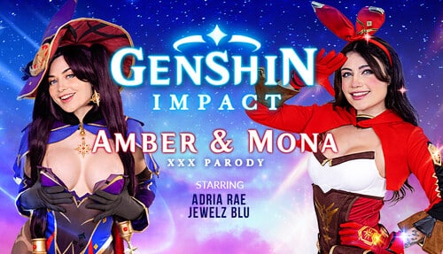 Vrc - Jewelz Blu & Adria Rae - Genshin Impact Vr Porn Parody - Amber & Mona 23