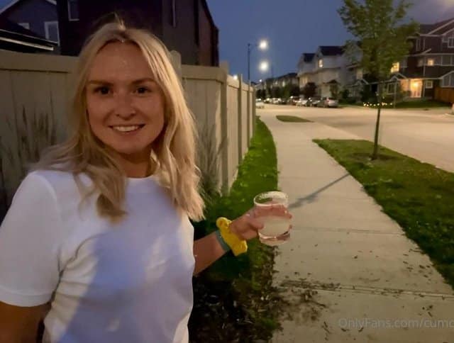 Walking Down The Street In The Evening With Cum On Her Face 17