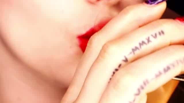 Goddess Misha Goldy 4K Applying red lipstick and smoking hookah on black background 2