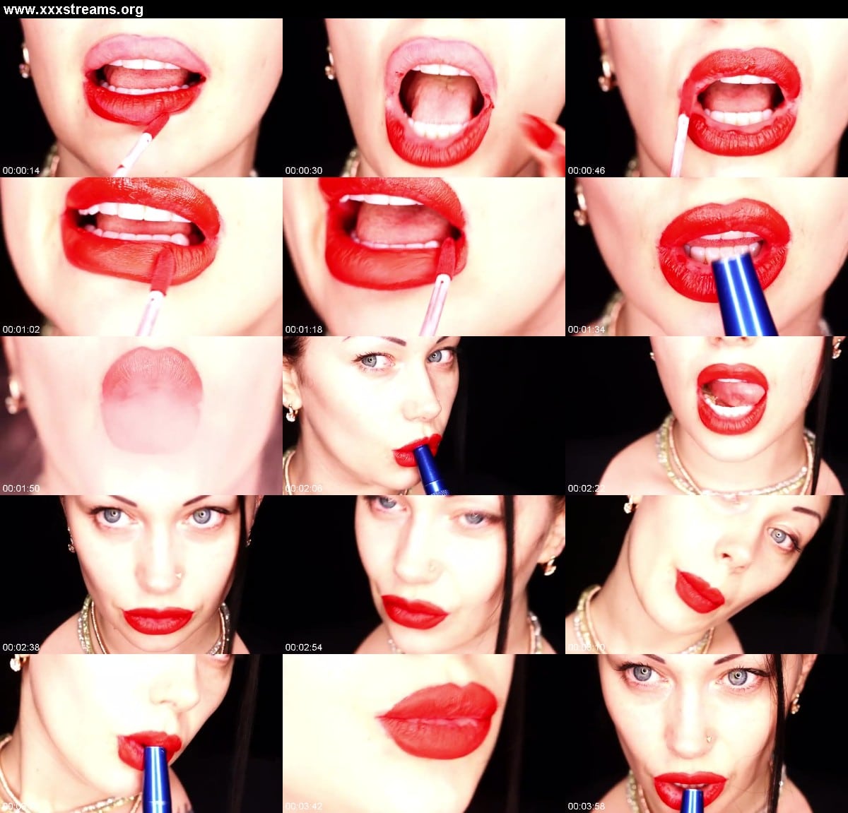 Goddess Misha Goldy 4K Applying red lipstick and smoking hookah on black background 3