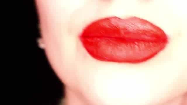 Goddess Misha Goldy 4K Applying red lipstick and smoking hookah on black background 3
