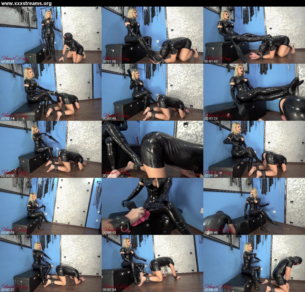 House of Sinn - Whipped by rubber-clad Mistress Lexy Noir for watching latex porn without permission 3