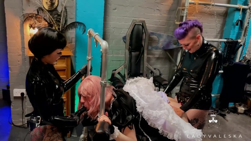 Lady Valeska and Miss Patricia - Moaning Sissy Spitroasted 2