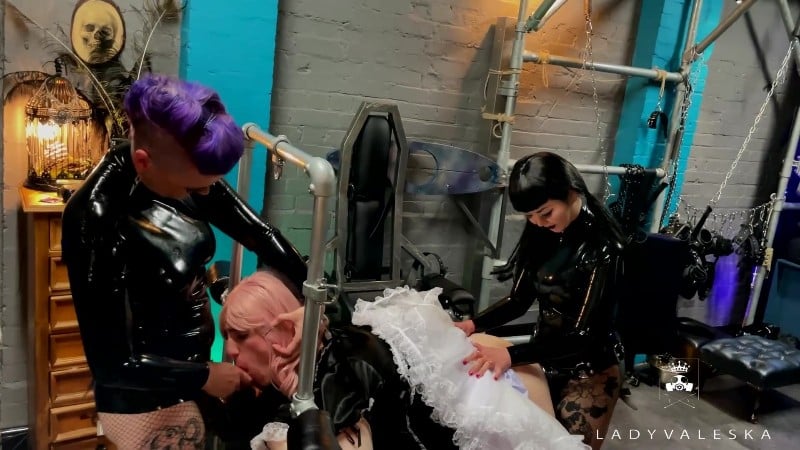 Lady Valeska and Miss Patricia - Moaning Sissy Spitroasted 5