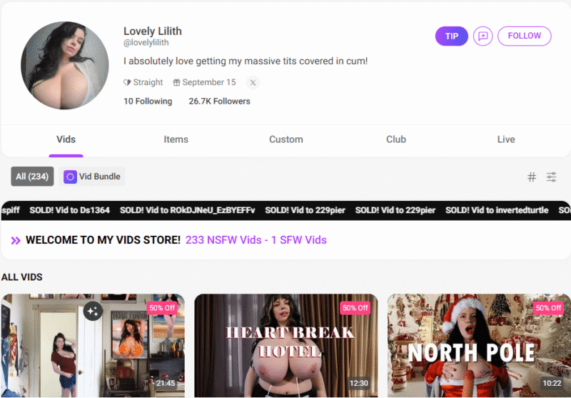 Lovely Lilith unlocked ManyVids Siterip tezfiles [181 VIDEO / 77.27 GB] 4