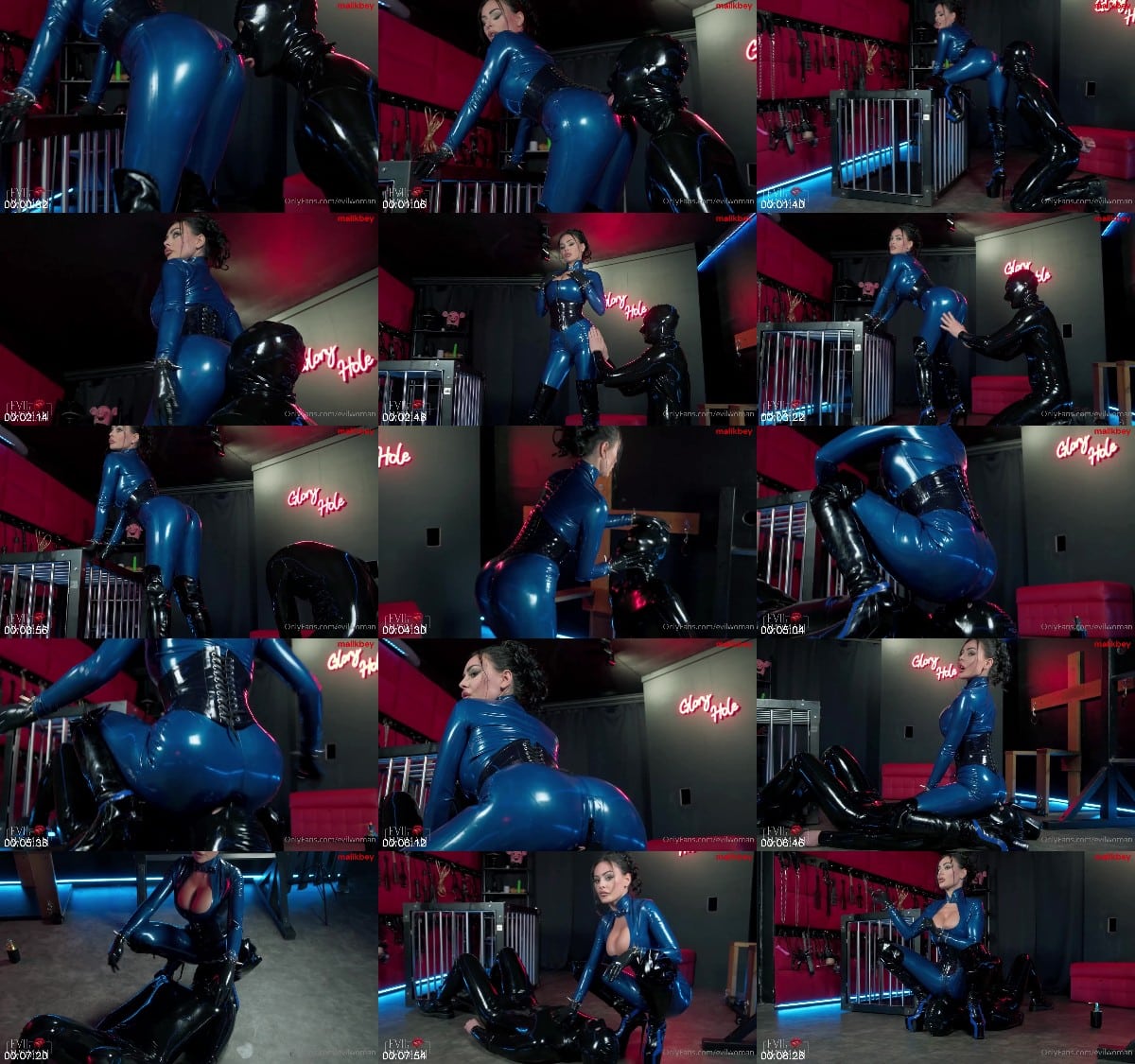 Evil Woman - Facesitting in blue latex 6