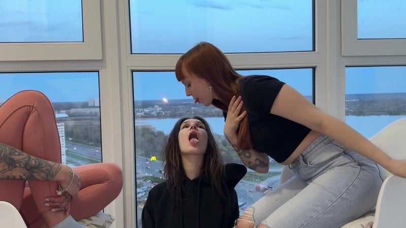 ppfemdom - Mistresses Spit In Slave Girl's Mouth, and She Spits In You - Spitting Hierarchy Lezdom 3