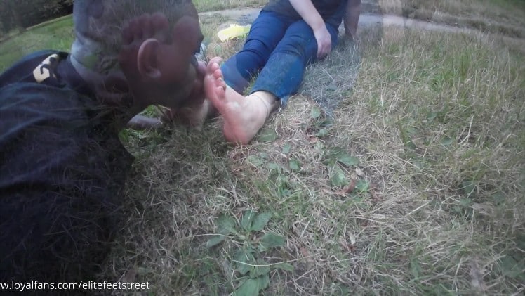 EliteFeetStreet - Miss AATT Dials Footboy To Clean Her Dirty Forest-Trodden Soles In Public 5