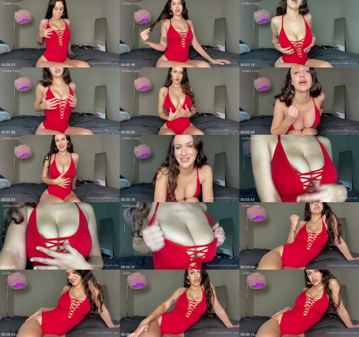 Goddess Evelyn - Red Bodysuit Tit Tease 6