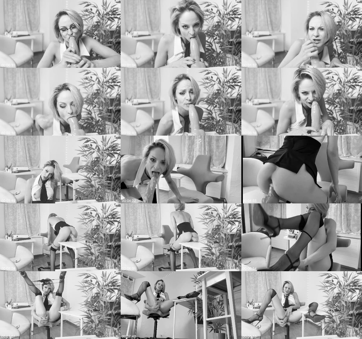 MissDaisyDiamond Black amp White Secretary finds her colleagues BIG DILDO 6