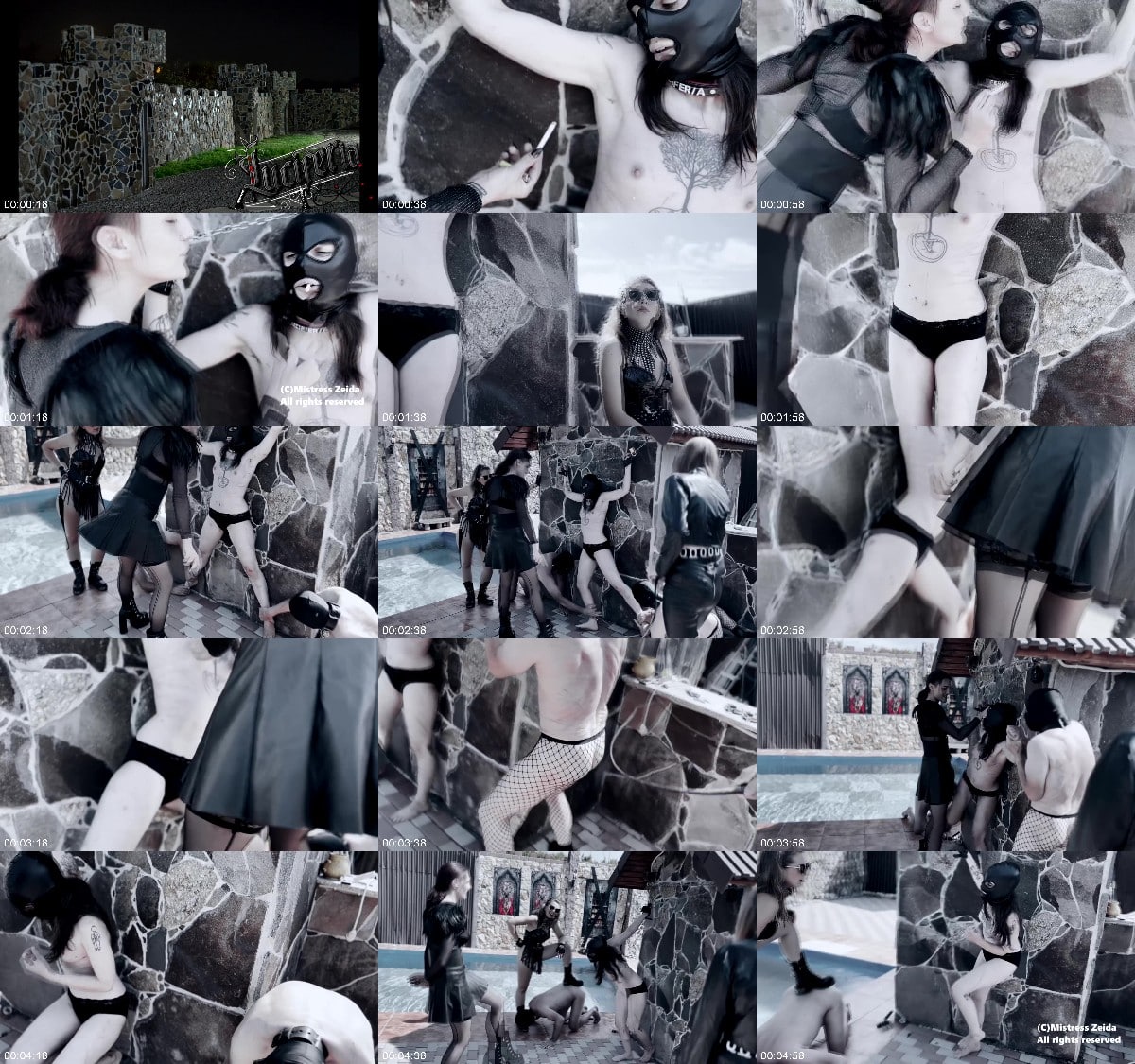 Mistress Zeida Dracula FemdomCastle - CUNT BUSTING - slaves holding her arms and legs open - EXTREME Lezdo 6