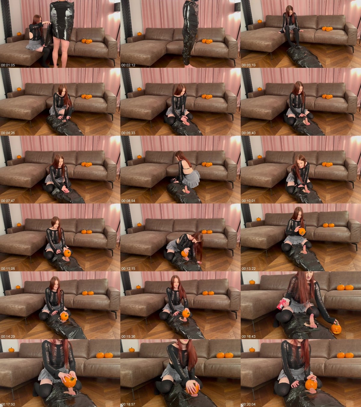 LadyMononoke - Halloween special Lady Mononoke plays with mummified ductape slave and pumpkin 2