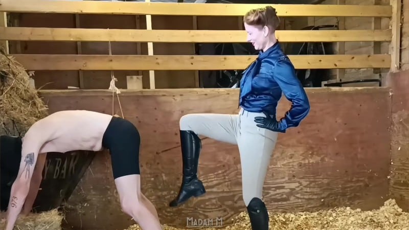 Madam M - Sadistic Stables Sack Smashing extreme ballbusting and cropping punishment 4