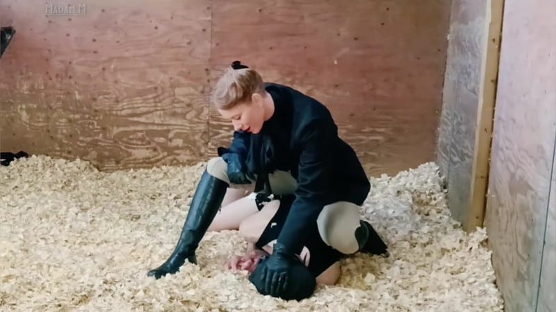 Madam M - Savage Stables Stomping dressage cropping skin scraping and humiliating beatdowns for the stable boy 2