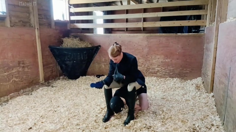 Madam M - Savage Stables Stomping dressage cropping skin scraping and humiliating beatdowns for the stable boy 5