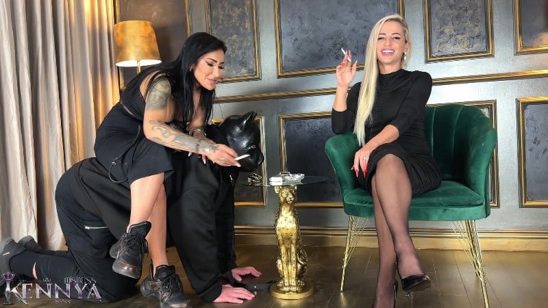 Mistress Kennya and my friend Ema Devine - Having a smoke with Miss Ema Devine on my human chair 4