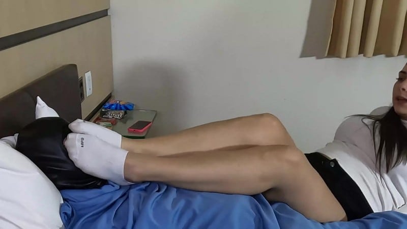 SOLES AND FOOT FETISH - BELLATRIX PUNISHING HER MALE SLVE BY ORDERING HIM SNIFF AND LICK HER SNEAKERS SLIPPERS AN SOCKS 4