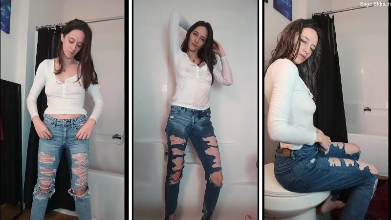 Sage Eldritch - Fully Clothed Wetting Jeans Pee Shower Wetting and Strip 3