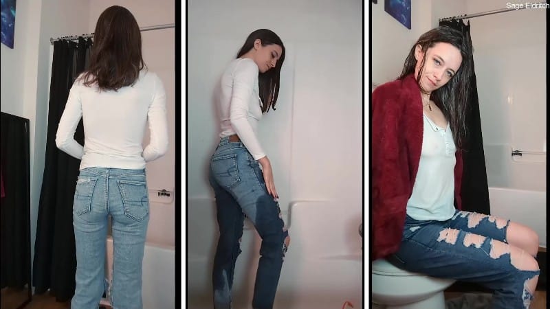 Sage Eldritch - Fully Clothed Wetting Jeans Pee Shower Wetting and Strip 1