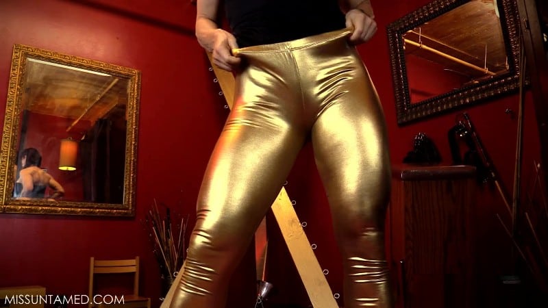 Shiny Gold Legging Tease 1