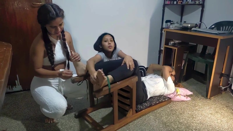 Ticklish Latinas Ale gets tickled on her feet and belly by her friends 3