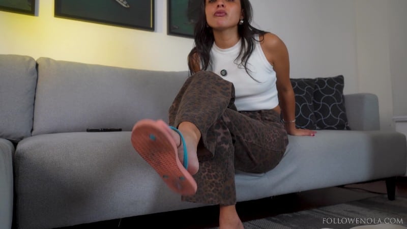 Goddess Enola - Spit-Soaked Flip flops JOI - Mistress Enola - Dangling Jerk off instructtions and Spitting 4