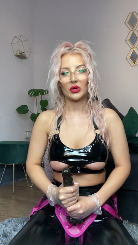Goddess Latex Worship - JOI in PVC with strap on latex gloves 4