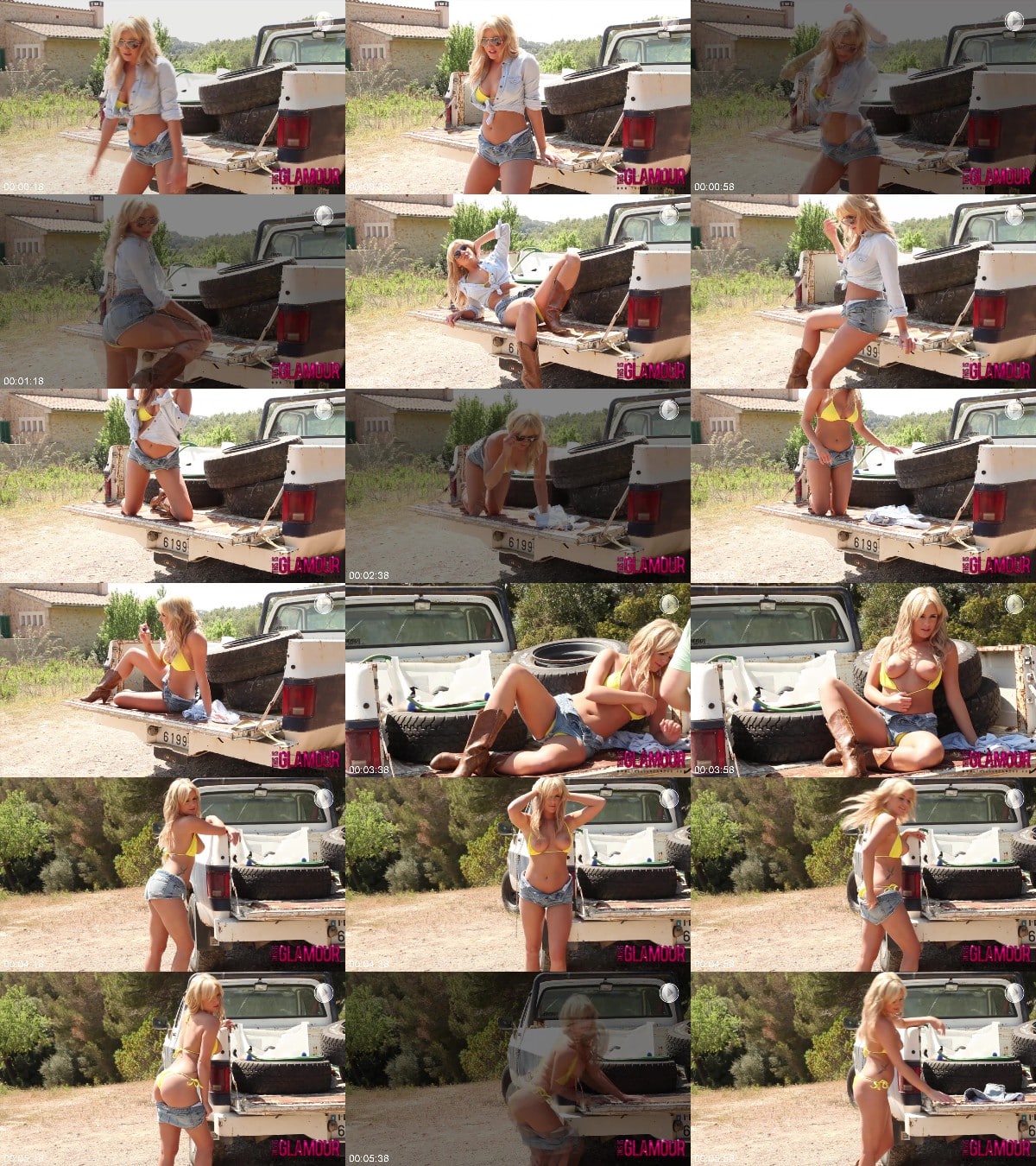 ThisIsGlamour 14 03 17 Amy Green In Denim Shorts And Yellow Bikini BTS FullHD 6