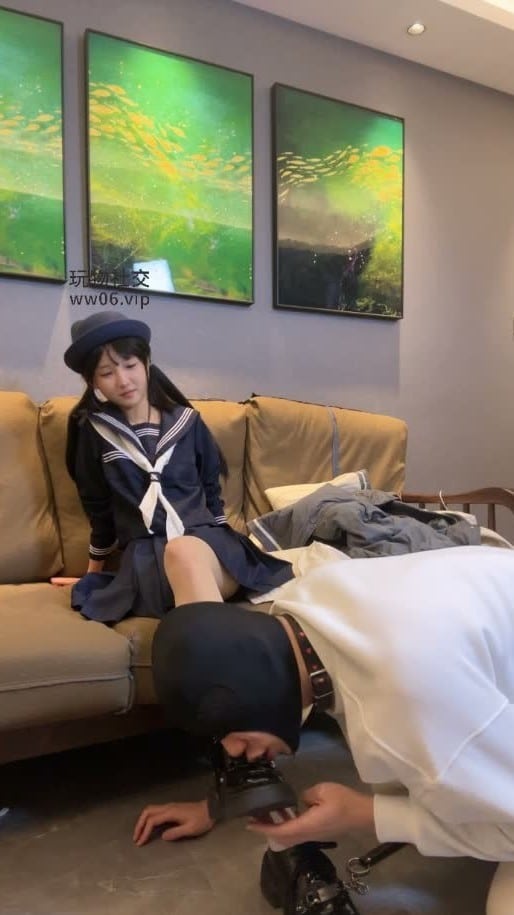 A Cute Girl In A Japanese School Uniform Tramples On Her Sex Slave's Face And Body. 3