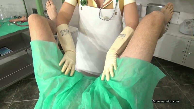 GloveMansion - White rubber gloves cock milking - Fetish Liza 1