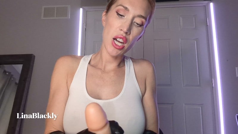 LinaBlackly - Gloved Mommy Jerks Your Cock 4
