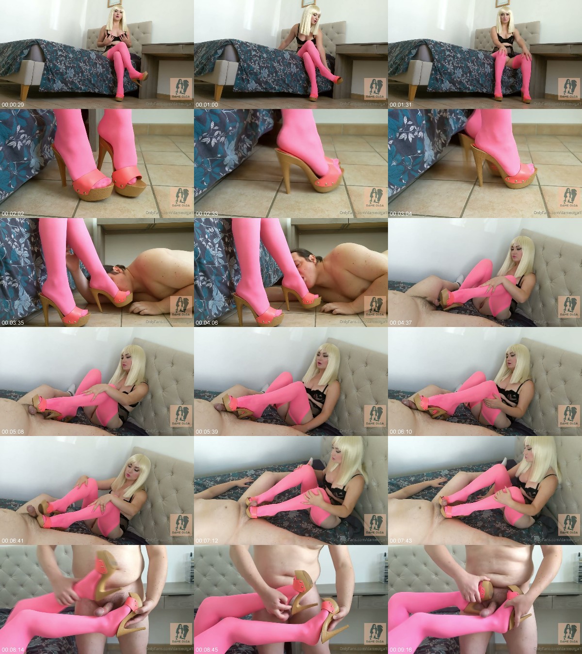 Dame Olgas Fetish Clips - Shoejob in Pink Wooden Mules and Stockings 6