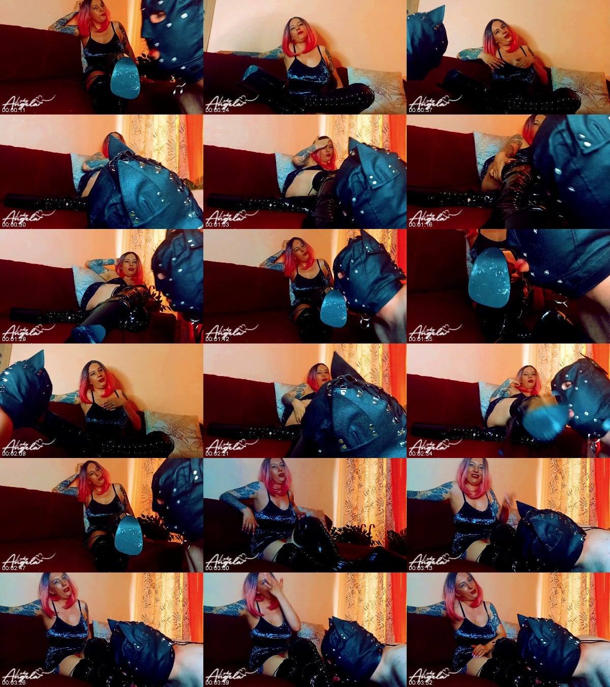 Lady Angela - Male submissive kneels on the floor and licks black pvc thigh high boots bot worship boot domination heels sucking female supremacy 6