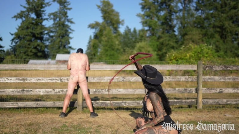 Mistress Damazonia - Outdoor intense whipping at the ranch 4