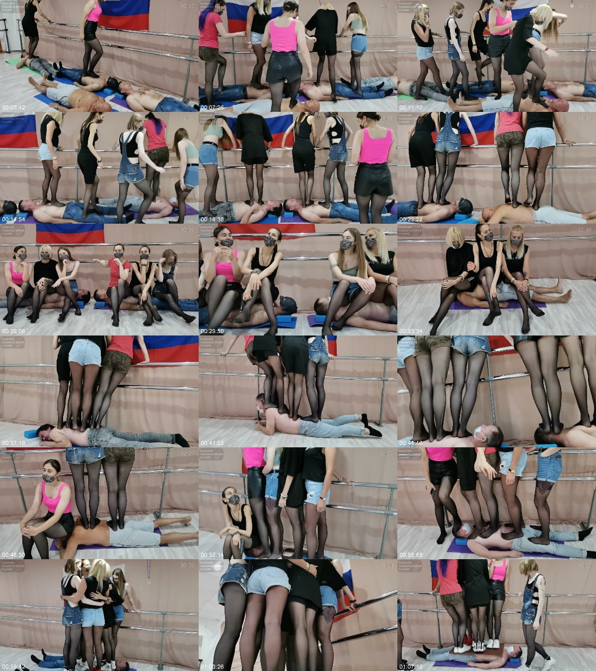 Russian Trample Championship - Moscow Multitrampling Contest 49 Full 7 Girls Intense Trampling Walking Over Men In Heels Guys Groaning And Yelling 6