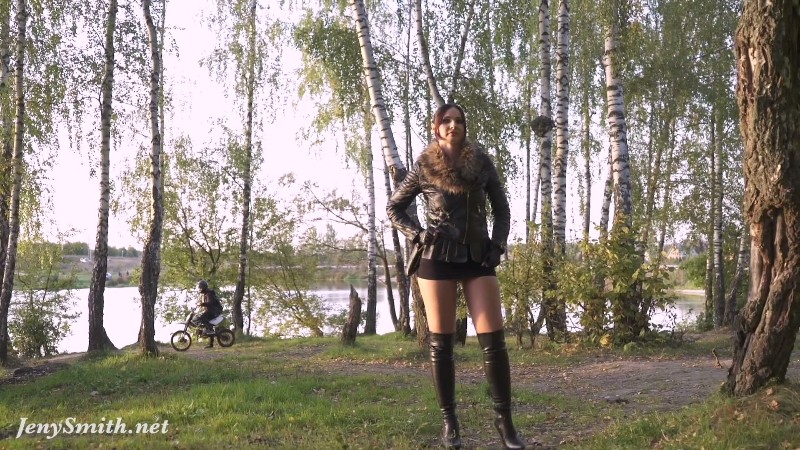 Jeny Smith - In Nylon Pantyhose Without Panties Shocked A Biker In The Forest 1